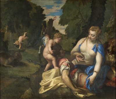 Venus pleurant Adonis - Venus Mourning Adonis, de Veronese, Paolo (1528-1588). Óleo sobre tela. Dimensão : 145x173,5 cm. Nationalmuseum Estocolmo de Veronese