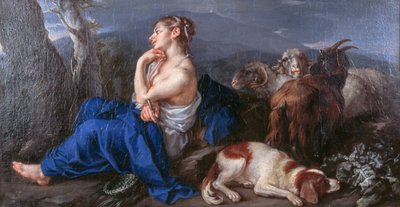 Erminia escrevendo o nome da sua amada no tronco, por Francesco Fernandi conhecido como o Imperiali (1679-1740), óleo sobre tela, 42x80 cm de (1679 1740) Imperiali