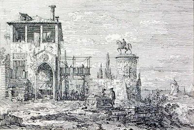 Paisagem com Monumento Equestre (gravura) de Canaletto