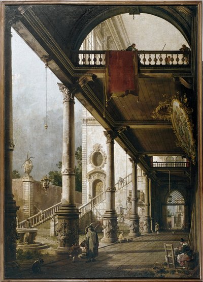 Capriccio com colunata e pátio (óleo sobre tela de Canaletto