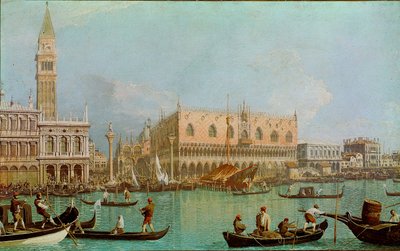 O Mole com o Palácio Ducal da bacia de São Marcos (Il molo col Palazzo Ducale dal bacino di San Marco). Vista de Veneza, Palácio de Doge e Praça de São Marcos tirada do Canal. Pintura de Giovanni Antonio Canal dit il Canaletto (1697-1768) de Canaletto