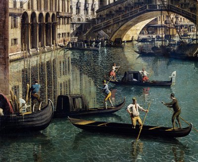 A Ponte Rialto em Veneza, detalhe (óleo sobre tela) de Canaletto
