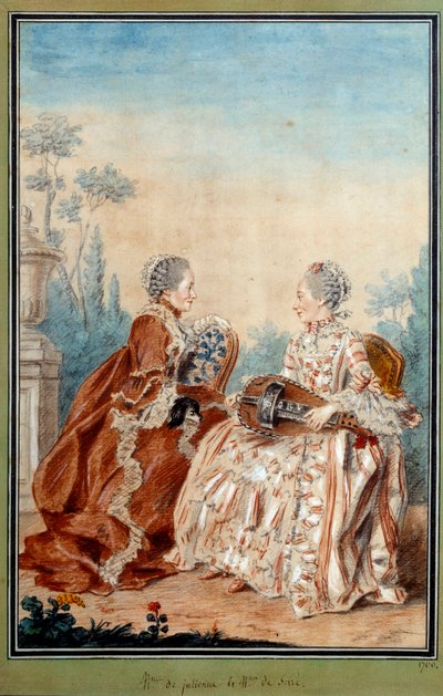 Madame de Julienne e Madame de Serre fazendo música aguarelada de Louis cengis dit Carmontelle (1717-1806) Século XVIII. Paris, Musee Carnavalet de Carmontelle