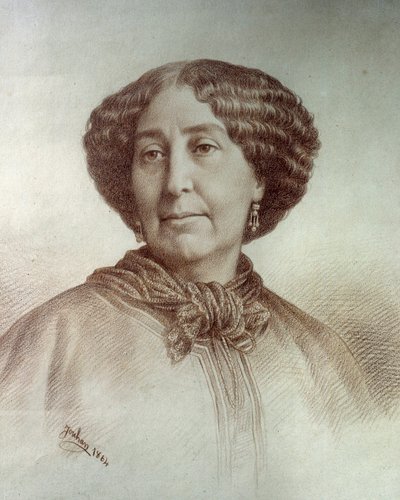 Retrato da Mulher de Letras George Sand (1804-1876) Aurore Dupin, Baronesa Dudevant Desenho de Rene Jouhan (1835-?) a partir de uma fotografia de Nadar de Nadar