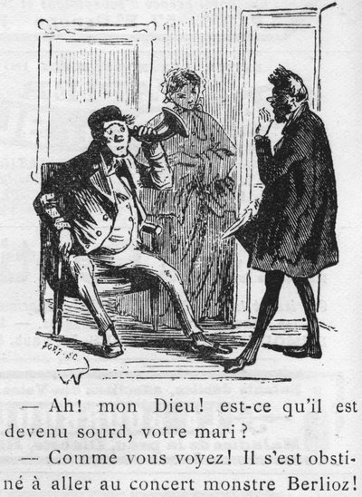 Desenho animado sobre o trabalho de Hector Berlioz (1803-1869) desenhado por Nadar em 1856 para o Journal pour rire. de Nadar