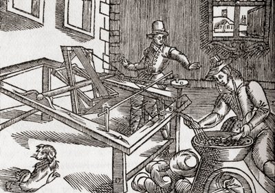 Seda sinuosa, fac-símile de uma foto em "Virginia Truly Valued" de Edward William,1650, da "The Century Illustrated Monthly Magazine", publicada em 1884 (litho) de (after) American School