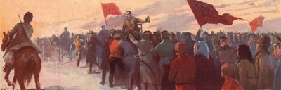 Uma multidão de apoiantes do líder revolucionário russo Alexander Kerensky (cor litho) de (after) Carrey