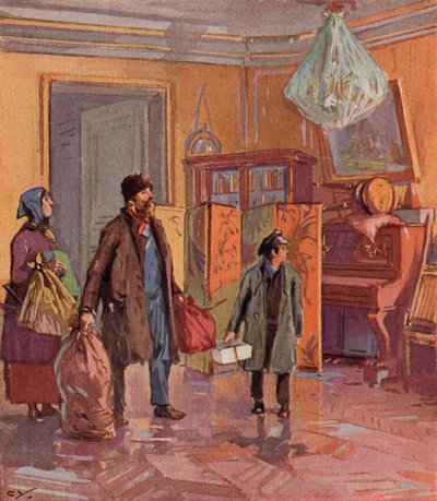 Família russa da classe trabalhadora que toma posse de um apartamento burguês após a Revolução (cor litho) de (after) Carrey