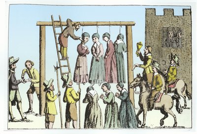 An Execution of Witches in England (gravura) (coloração posterior) de (after) English School