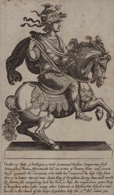 Godfrey de Bouillon, cavaleiro francês, cruzado e rei de Jerusalém (gravura) de (after) English School
