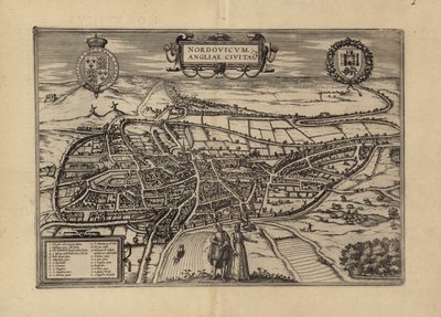 Mapa de Norwich, Norfolk (gravura) de (after) English School