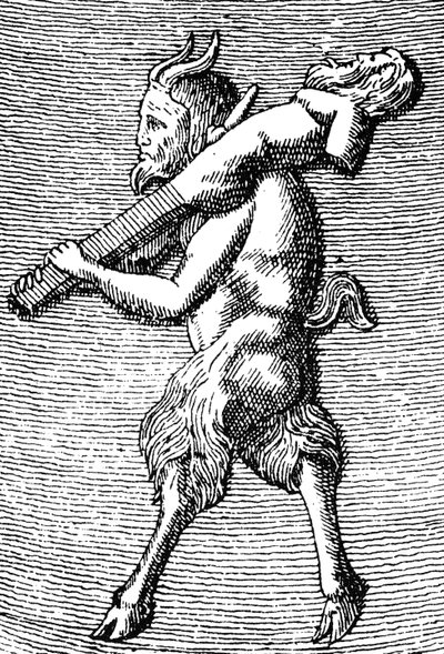 Satyr carregando um eremita, detalhe de um pequeno templo portátil dedicado à adoração de Priapus (gravura) (detalhe de 405756) de (after) English School