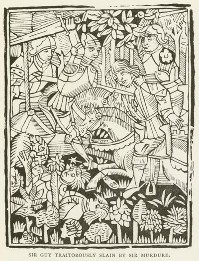 Sir Guy traidormente assassinado por Sir Murdure (gravura) de (after) English School