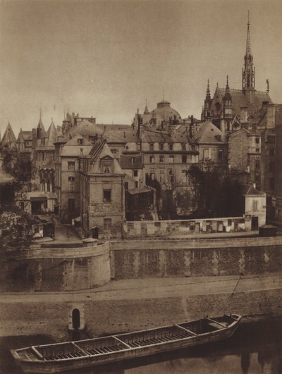 O Palais de Justice, visto do Quai des Orfevres em 1862 (foto a p/b) de (after) French Photographer