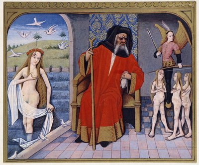 Afrodite, Hephaistos, Eros (Cupido) e Charities - a partir de uma iluminação do século XV de (after) French School