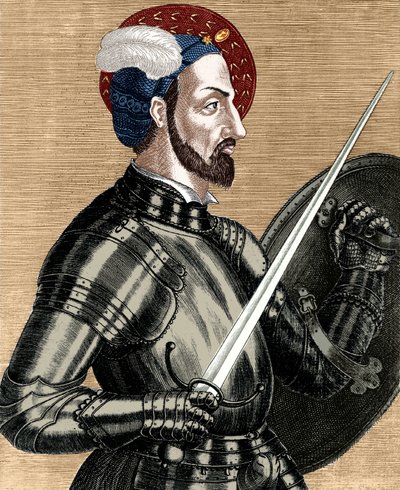 Carlos de Bourbon (1490-1527) , comandante supremo dos exércitos franceses , gravura em metal colorido de (after) French School