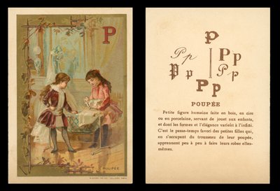 Crianças a brincar com bonecas (cromolitografia) de (after) French School