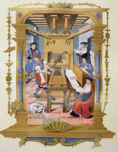 Interior de uma gráfica do século XVI, cópia de uma miniatura de 