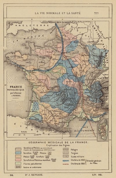 Geografia médica de França (gravura a cores) de (after) French School