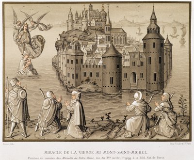 Milagre da Virgem em Mont-Saint-Michel - fac-símile de uma pintura camaieu dos "Milagres de Nossa Senhora de (after) French School
