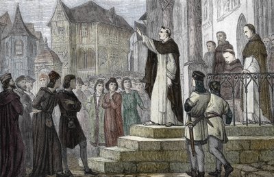 Representação de Alberto o Grande (1193/1206-1280) ensinando em Paris, na Universidade de Paris, no primeiro convento dominicano na Rue Saint Jacques (College des Jacobins) sob a autoridade de Gueric de Saint-Quentin) 1241-1245 (Retrato de Alberto o de (after) French School