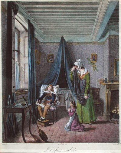The Sick Child, c.1820 (cor litho) de (after) Genot