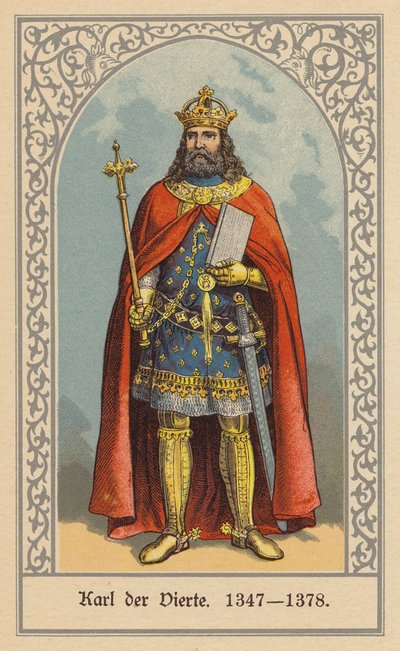 Carlos IV, Rei da Boémia e da Alemanha e Sacro Imperador Romano-Germânico (litografia a cores) de (after) German School