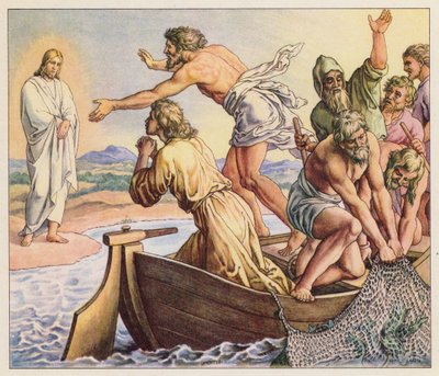 Aparição de Jesus aos seus discípulos (litografia a cores) de (after) German School