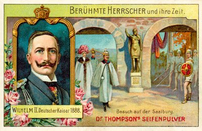 Kaiser Wilhelm II em visita a Saalburg, Alemanha (chromolitho) de (after) German School