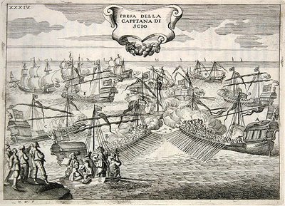 Galeões e Galeasses lutando: captura do Capitão da Ilha de Quios, ilustração de 
