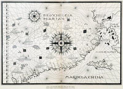 Mapa da bússola de um atlas do século XVI, baseado no original preservado na biblioteca do Museo Civico em Veneza de (after) Italian School