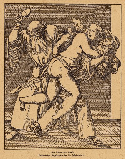 Punição de infidelidade (gravura) de (after) Italian School