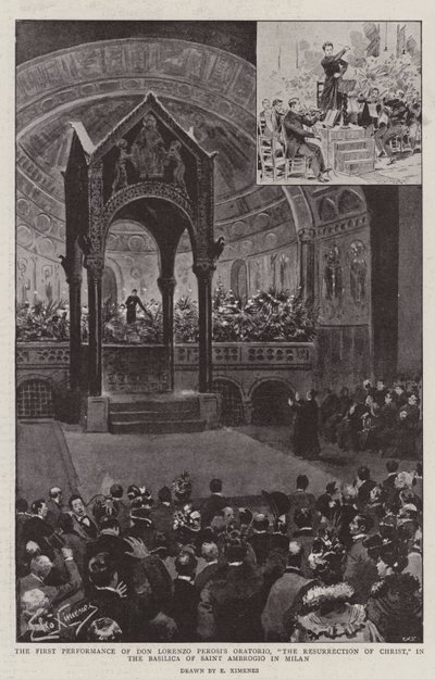 Primeira representação do Oratório de Dom Lorenzo Perosi, "A Ressurreição de Cristo", na Basílica de Santo Ambrógio, em Milão (Litho) de (after) Italian School
