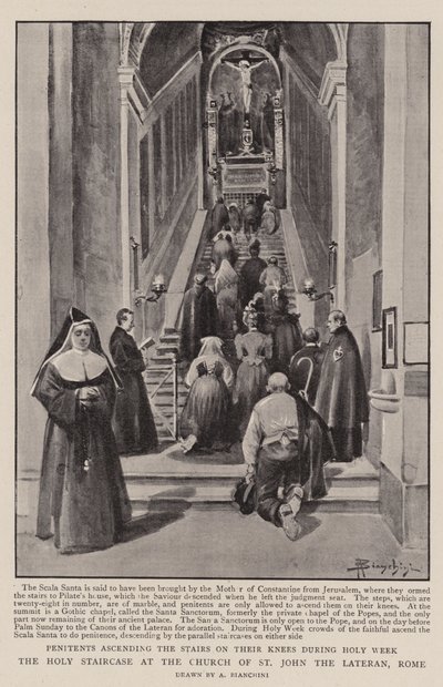 A Santa Escadaria na Igreja de São João Latrão, Roma (Litho) de (after) Italian School