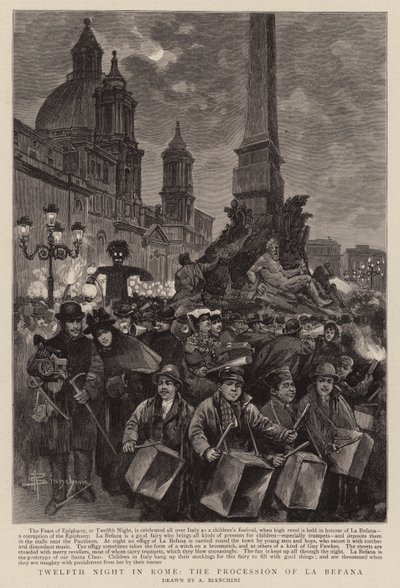 Décima segunda noite em Roma, a procissão de La Befana (gravura) de (after) Italian School