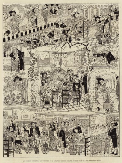 Um Natal em inglês, como descrito por um artista japonês (gravura) de (after) Japanese School