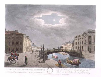 Vista do Canal da Moika, da Ponte e do Estabelecimento da Polícia em São Petersburgo, ilustração para julho de 