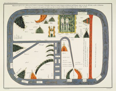 Mapa do mundo, de um manuscrito de um Comentário sobre o Apocalipse, escrito c.787 e copiado c.1109 no Mosteiro de Silos, Burgos, Espanha (litho) de (after) Spanish School