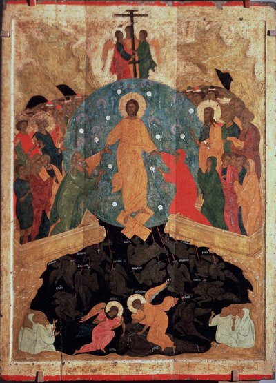 A descida ao Inferno. Episódio da Ressurreição, imediatamente após a sua morte, Cristo desceu às portas do reino dos mortos (limbo) onde as almas vegetam enquanto aguardam a visão beatífica, a fim de libertar as almas dos judeus. de (c.1440 1502) Dionisius the Wise