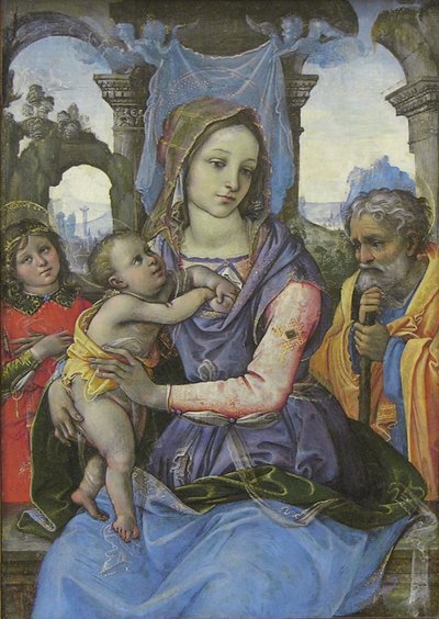 Madonna e Criança com São José e Anjo, c.1490 (têmpera sobre tela, transferida da madeira) de 1476 1524 Capponi