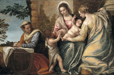 Madonna e criança com Santa Isabel, o infante São João Batista e Santa Justina, 1565-70 de Paolo Veronese