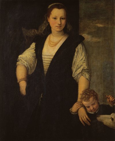 Retrato de uma mulher com uma criança e um cachorro (para detalhes, ver 95740) de Paolo Veronese