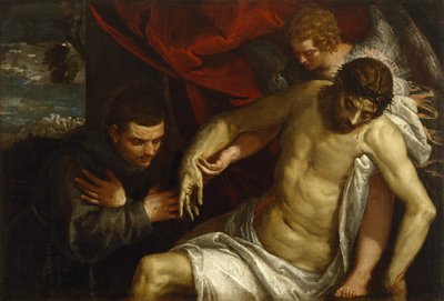 O Cristo Morto Apoiado por um Anjo e Adorado por um Franciscano, c.1586-87 de Paolo Veronese