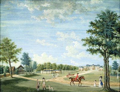 O Chateau de Raincy, os estábulos e a aldeia russa, c.1754-93 de 1717 1806 Carmontelle