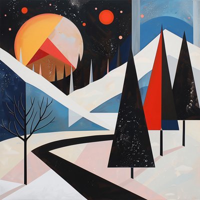 Forma geométrica com árvores abstractas e paisagem de inverno para decoração de sala de estar de F. Abderrahim