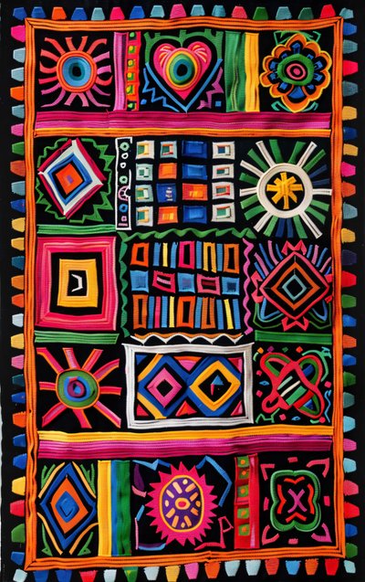 Padrão de tapete ingénuo tradicional colorido para impressões de tela e decoração de arte de parede de F. Abderrahim