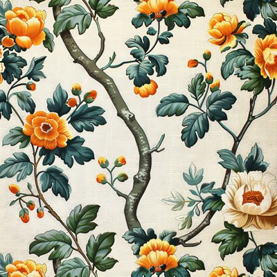 Arte e decoração de parede personalizada: padrão floral em bloco verde e laranja de F. Abderrahim