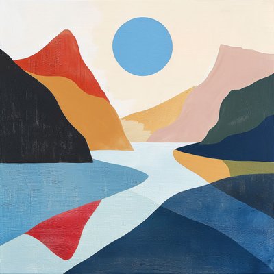 Vista para o lago paisagem abstrata formas geométricas minimalistas para decoração de parede de F. Abderrahim
