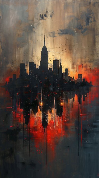 Impressões de arte de parede de formas geométricas : Pintura a óleo de arranha-céus abstractos de F. Abderrahim