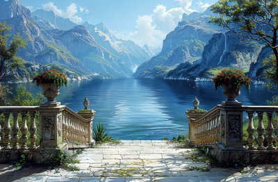 Revelações de arte de parede : Vista de um lago e paisagem natural a partir de uma varanda de F. Abderrahim